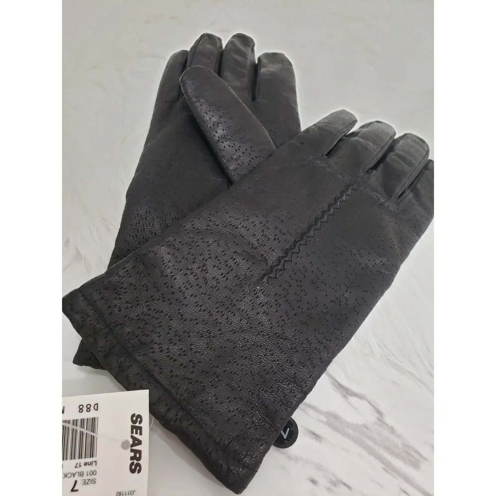 Fownes Genuine Leather Gloves Women's Black Size 7 Zigzag 9522